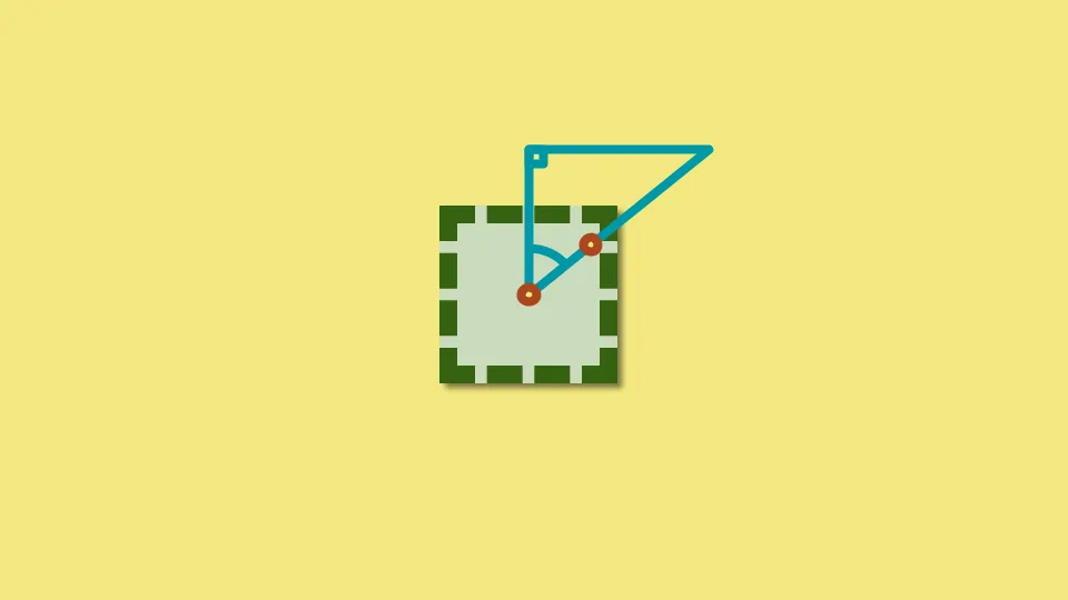 A square element with a point indicated at the centre and one in the upper right of the square with a right angle triangle drawn through those points