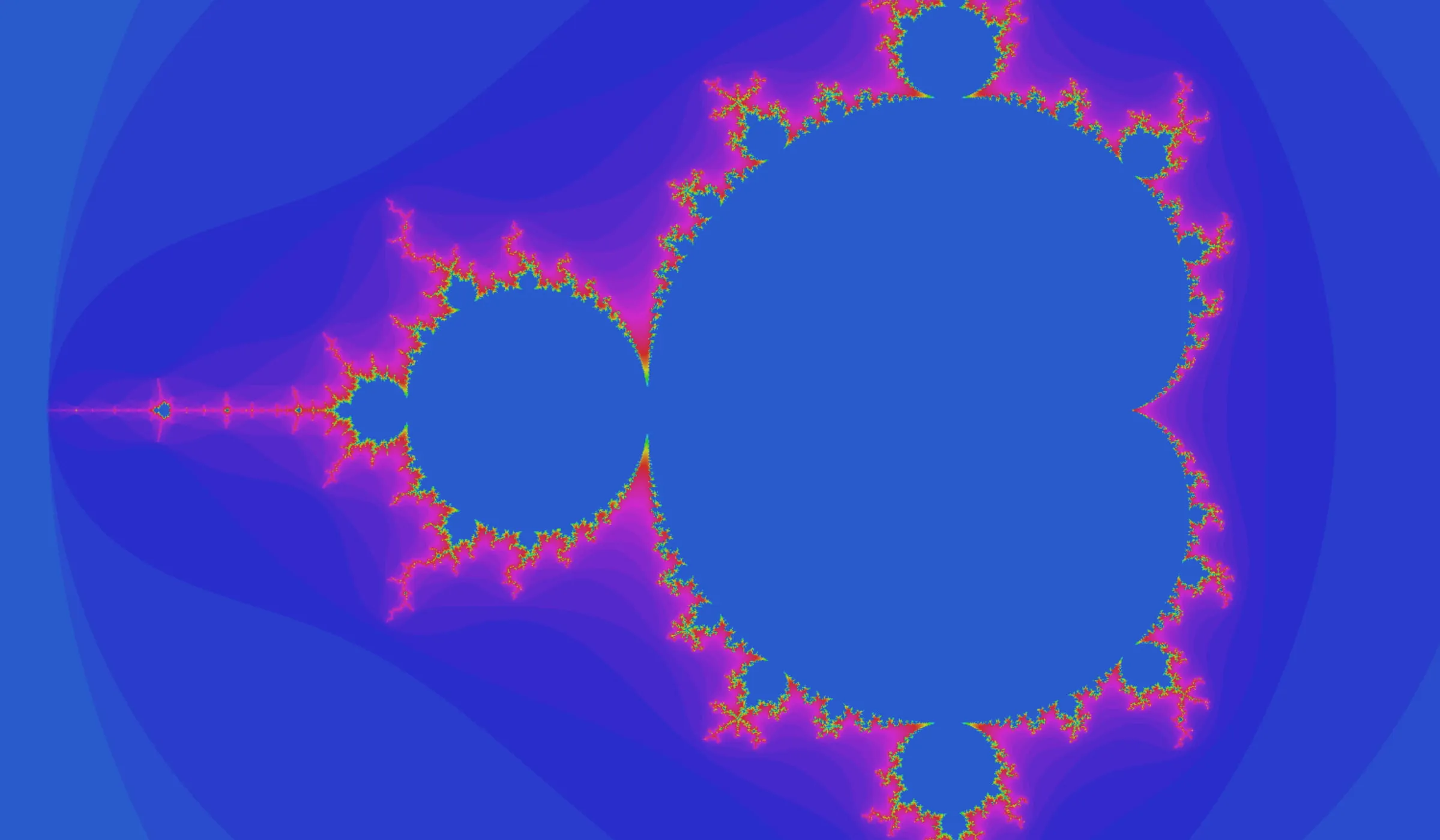 Finally, an immediately recognisable render of the Mandelbrot set in some very 90s neon colours.