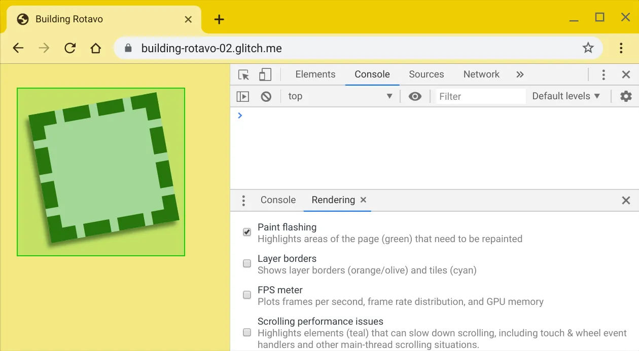 Paint flashing rectangle displaying when the element moves