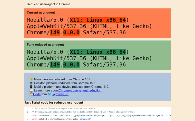 Preview for Reduced user-agent in Chrome