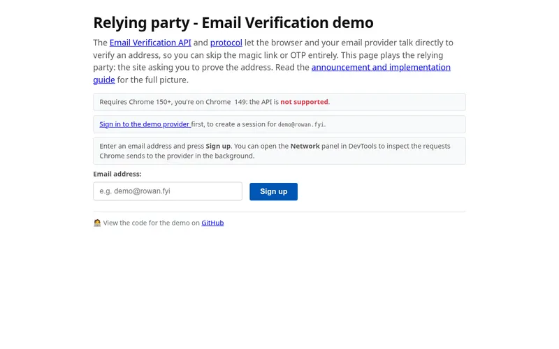 Preview for Relying party - Email Verification Protocol (EVP) demo