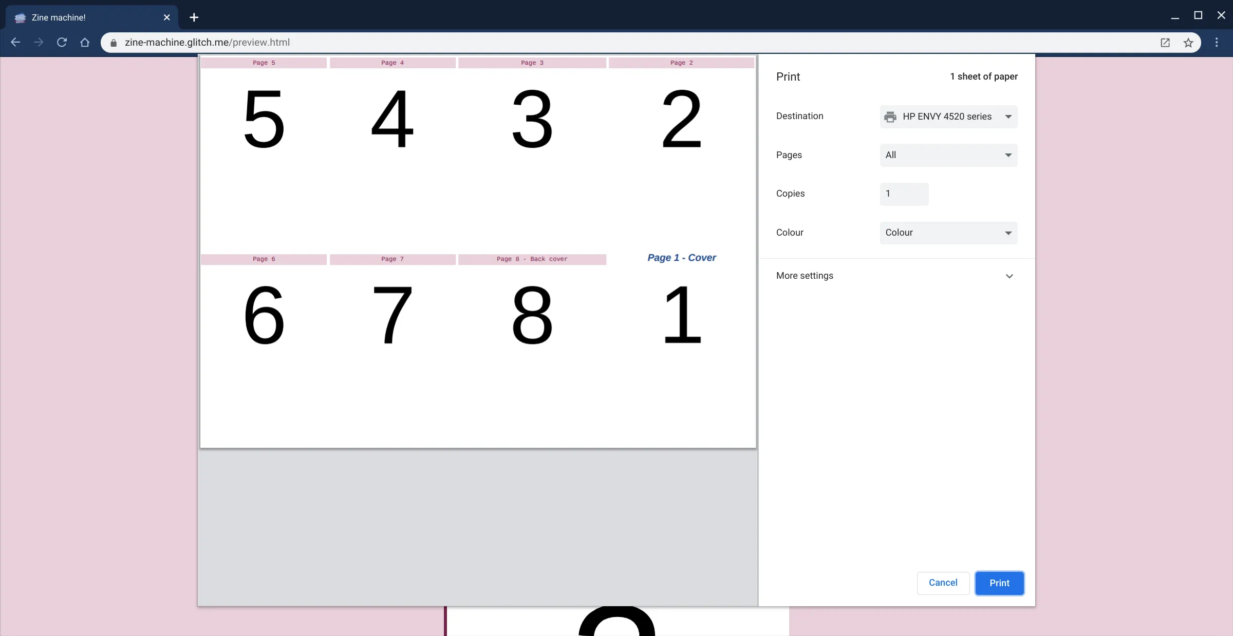 A basic grid layout for 8 pages