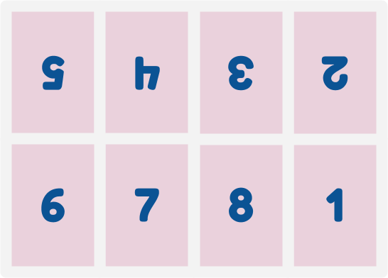 A schematic diagram of the zine layout showing 8 rotated pages mapped to distinct print grid segments